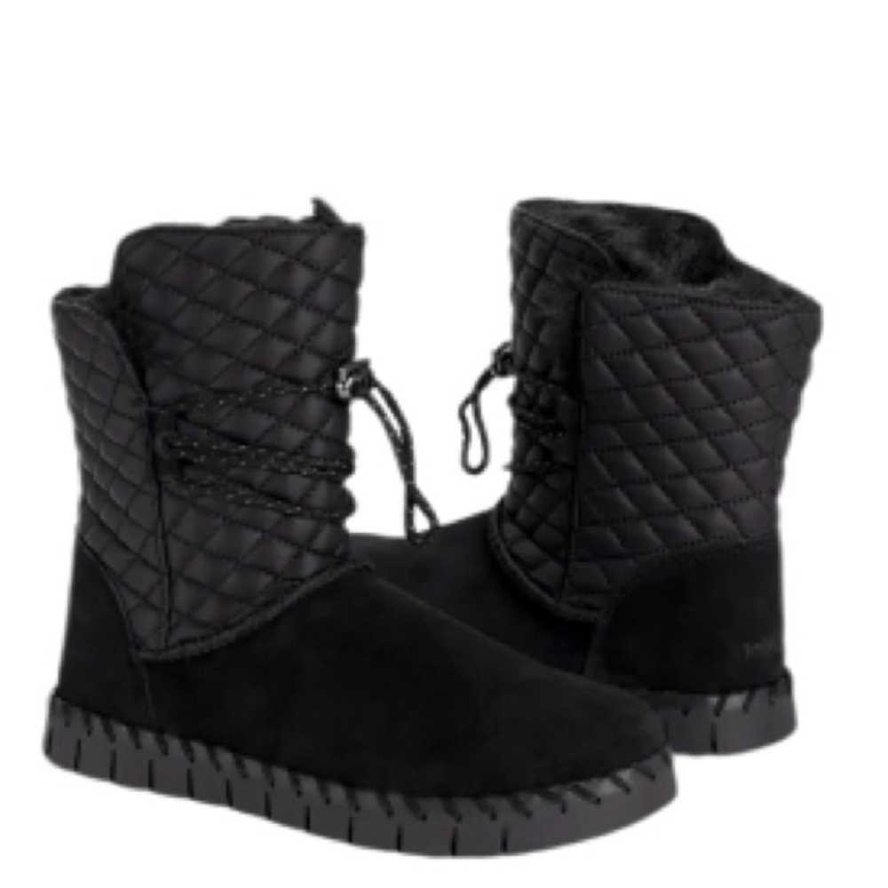 NIB Muk Luks Genuine Suede Quilted Tops Pull-On Style Ankle Boots Black 8